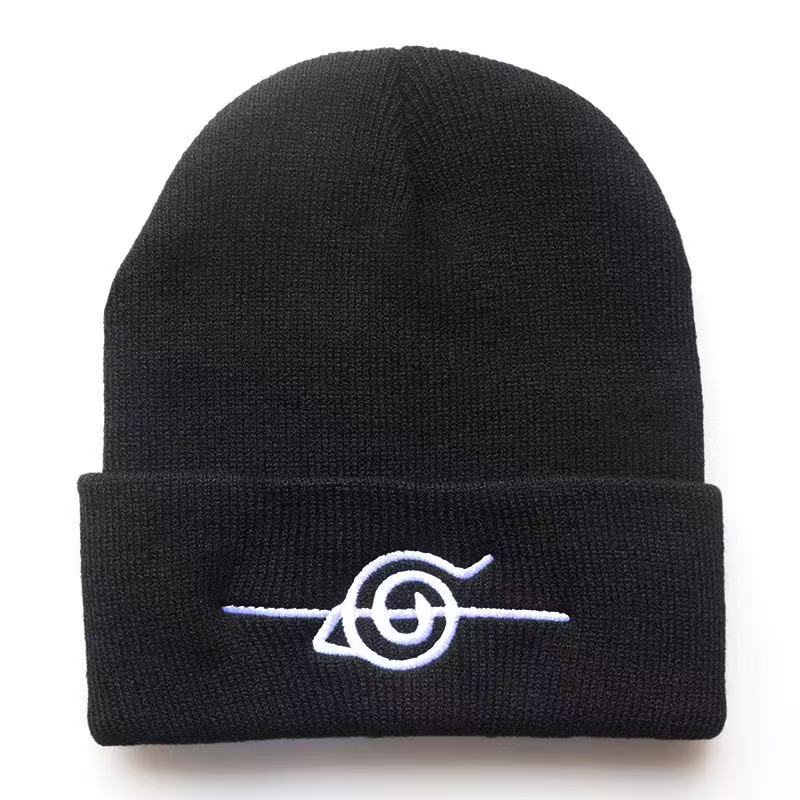 Naruto Anime Knitted Beanie Hat Uchiha & Konoha Embroidered Winter Warm Unisex Skull Cap Anime Cosplay Gift