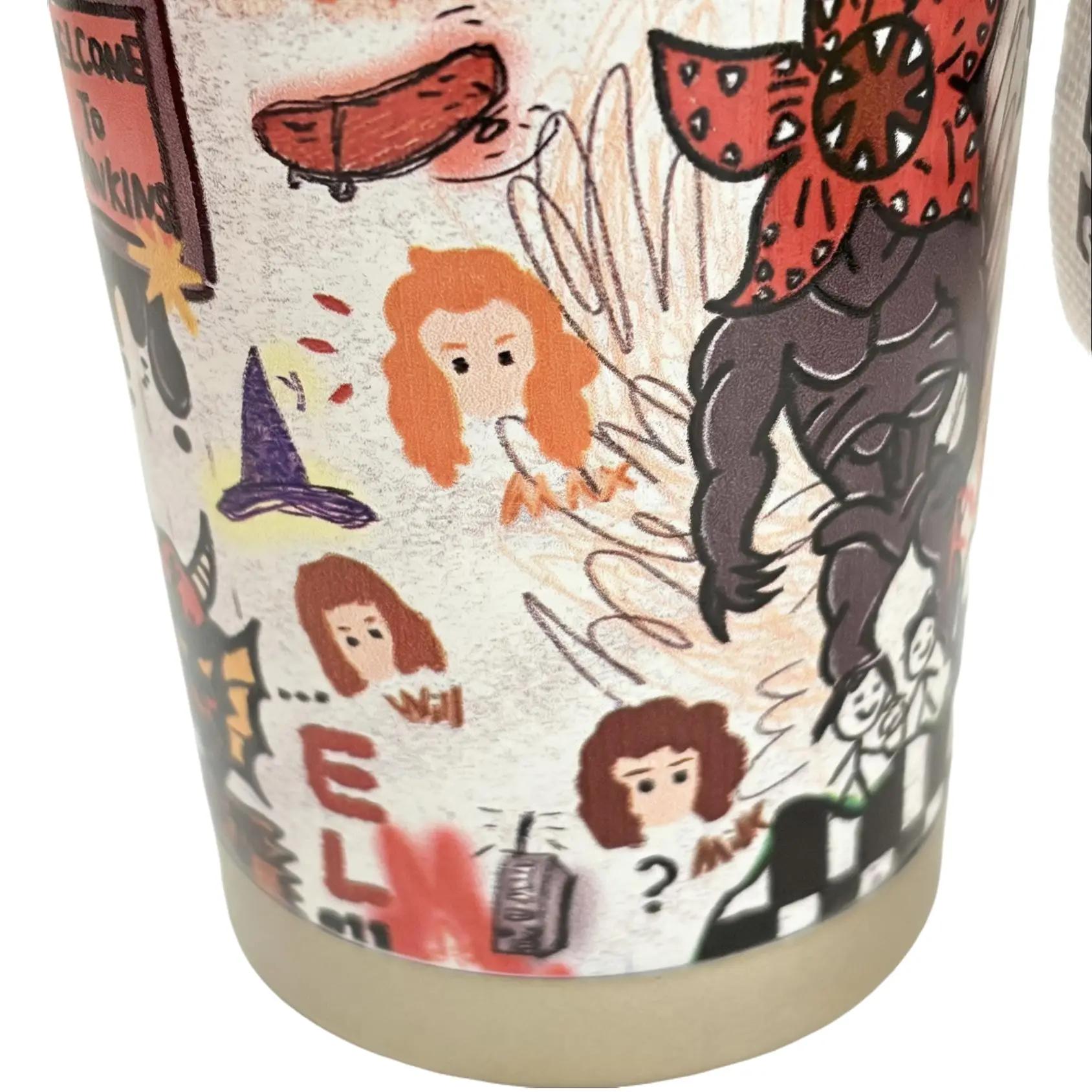 Stranger Things Graffiti Thermos Cup Stainless Steel Straw Double Wall Insulated Large Capacity Coffee Water Mug High Value Bottles Drink