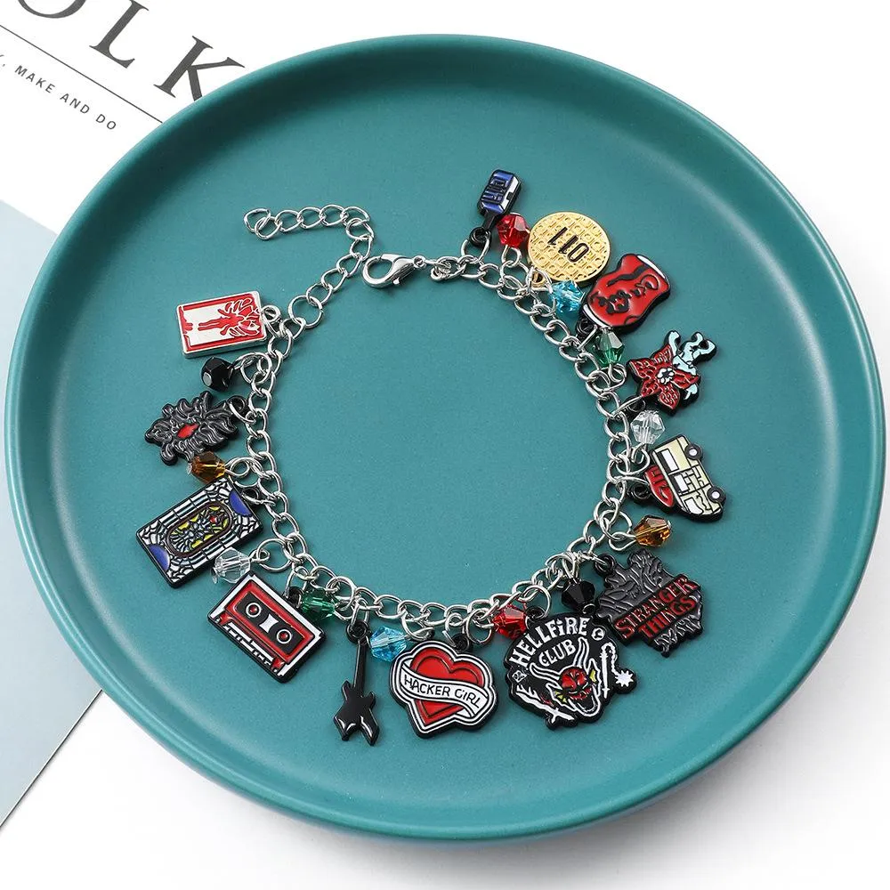 Stranger Things Hellfire Club DIY Bracelet with Assorted Zinc Alloy Pendants & Cartoon Charms Lightweight Customizable Jewelry Gift for Fans Wicker Man 