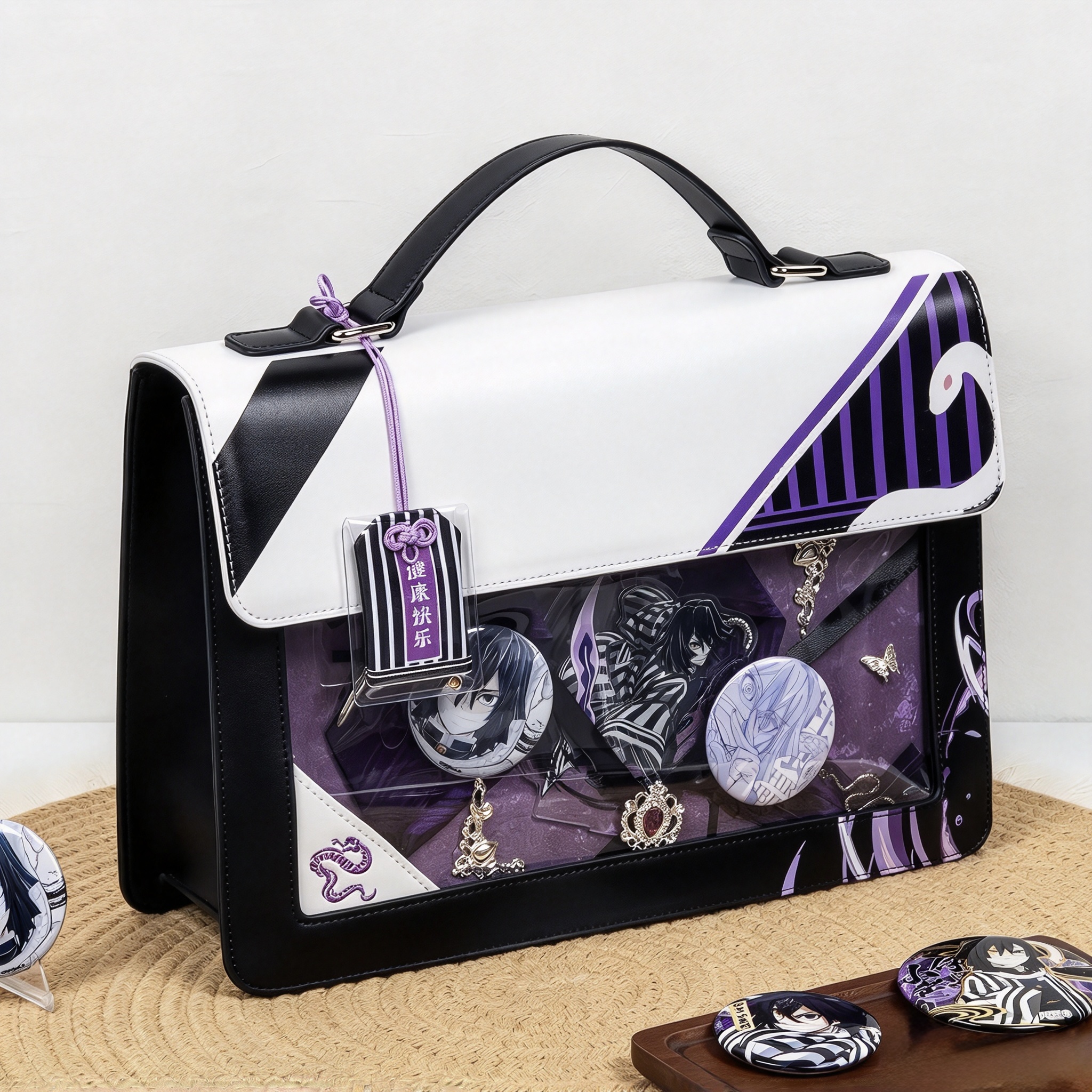 Demon Slayer Ita Bag 4 Styles Bundle, PU Leather Multi-purpose Itabag with Transparent Window, Handheld / Crossbody / Double Shoulder Bag, Anime Fans Collection Gift