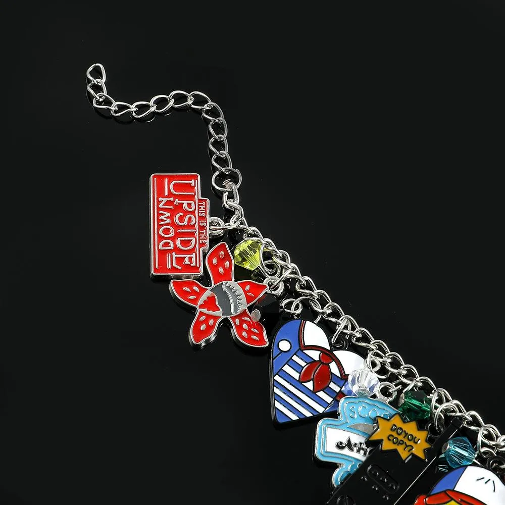 Stranger Things DIY Bracelet with Assorted Zinc Alloy Pendants & Cartoon Charms Lightweight Customizable Jewelry Gift for Fans Wicker Man Hellfire Club