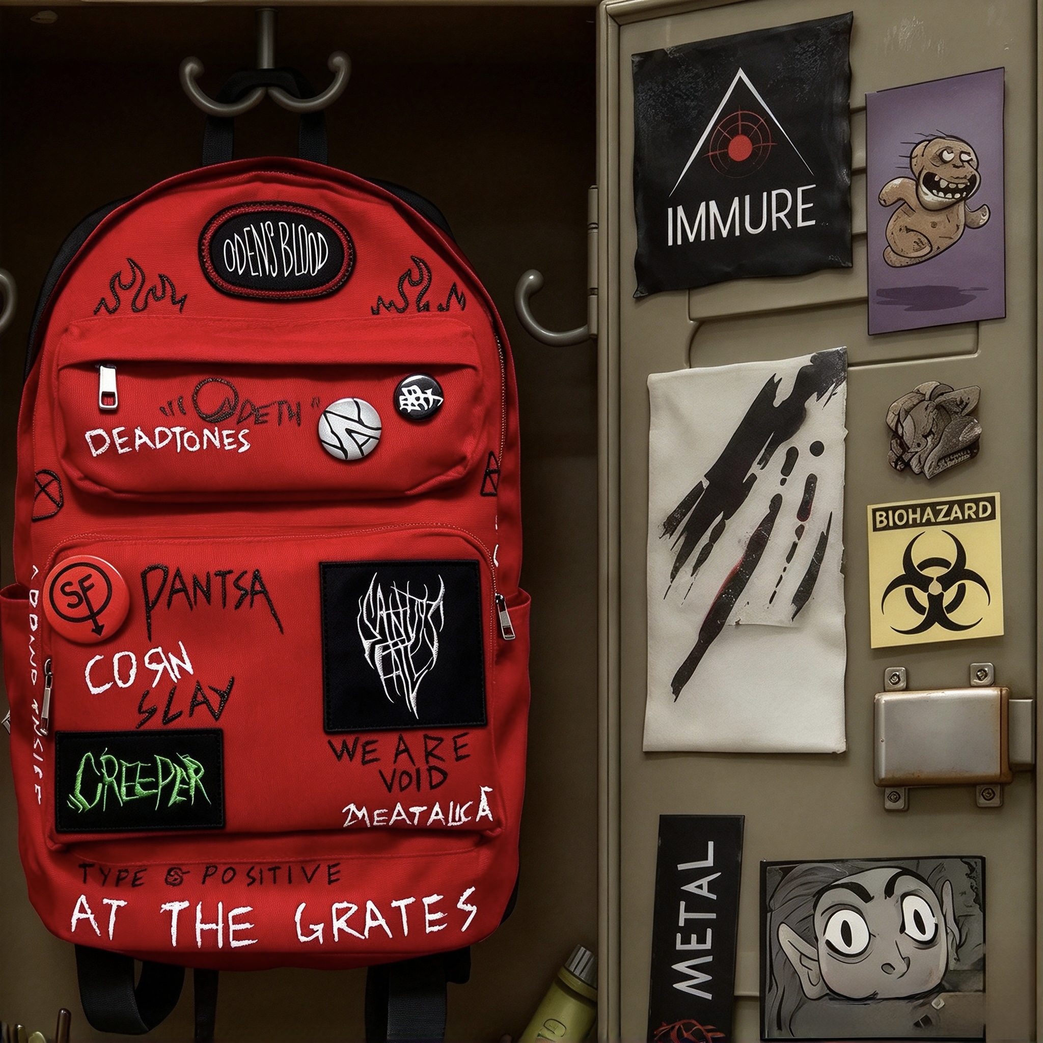 Sally Face Larry Red Backpack, Game Character Larry Inspired Graffiti Print Backpack, Punk Subculture Large Capacity School Backpack for Sally Face Fans