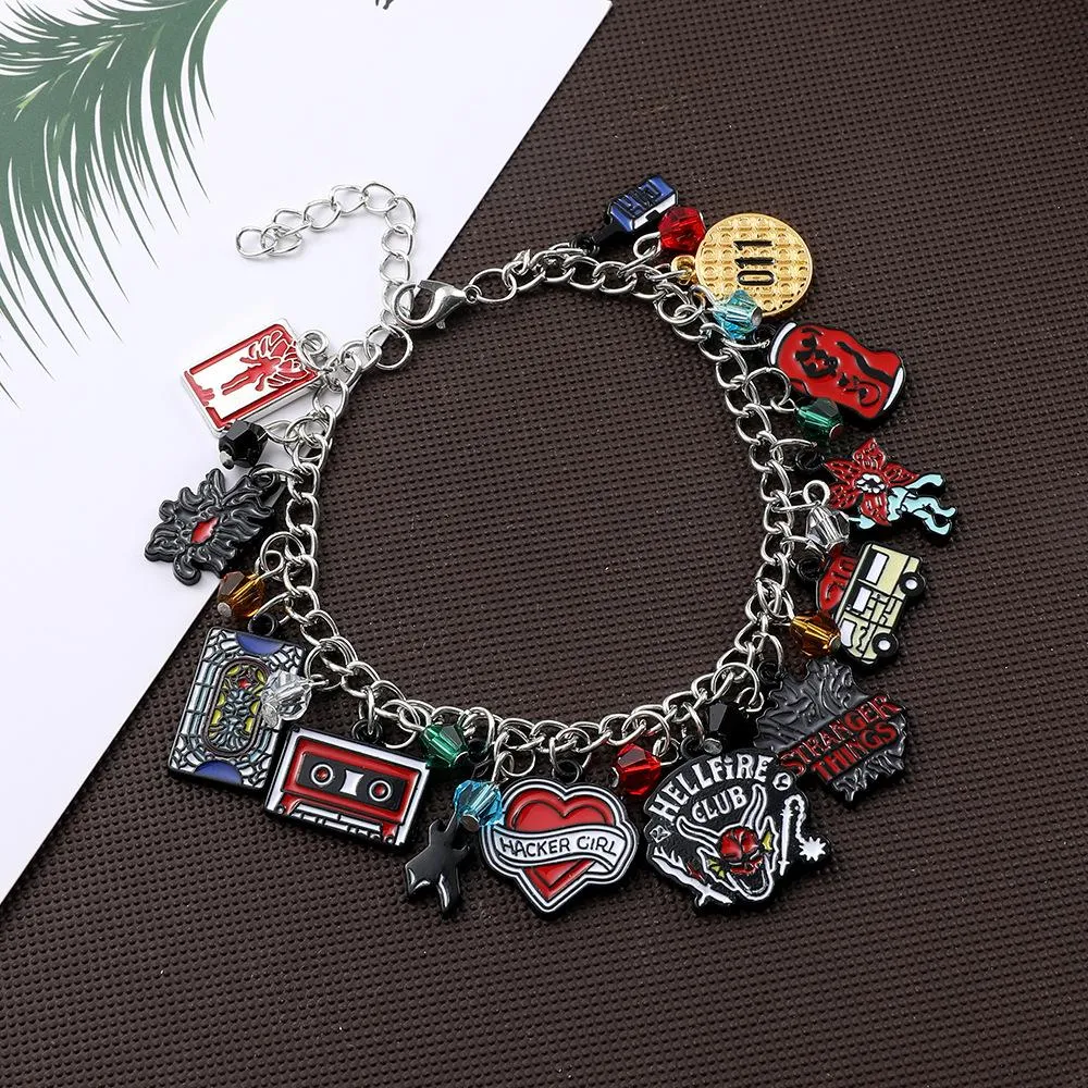 Stranger Things Hellfire Club DIY Bracelet with Assorted Zinc Alloy Pendants & Cartoon Charms Lightweight Customizable Jewelry Gift for Fans Wicker Man 