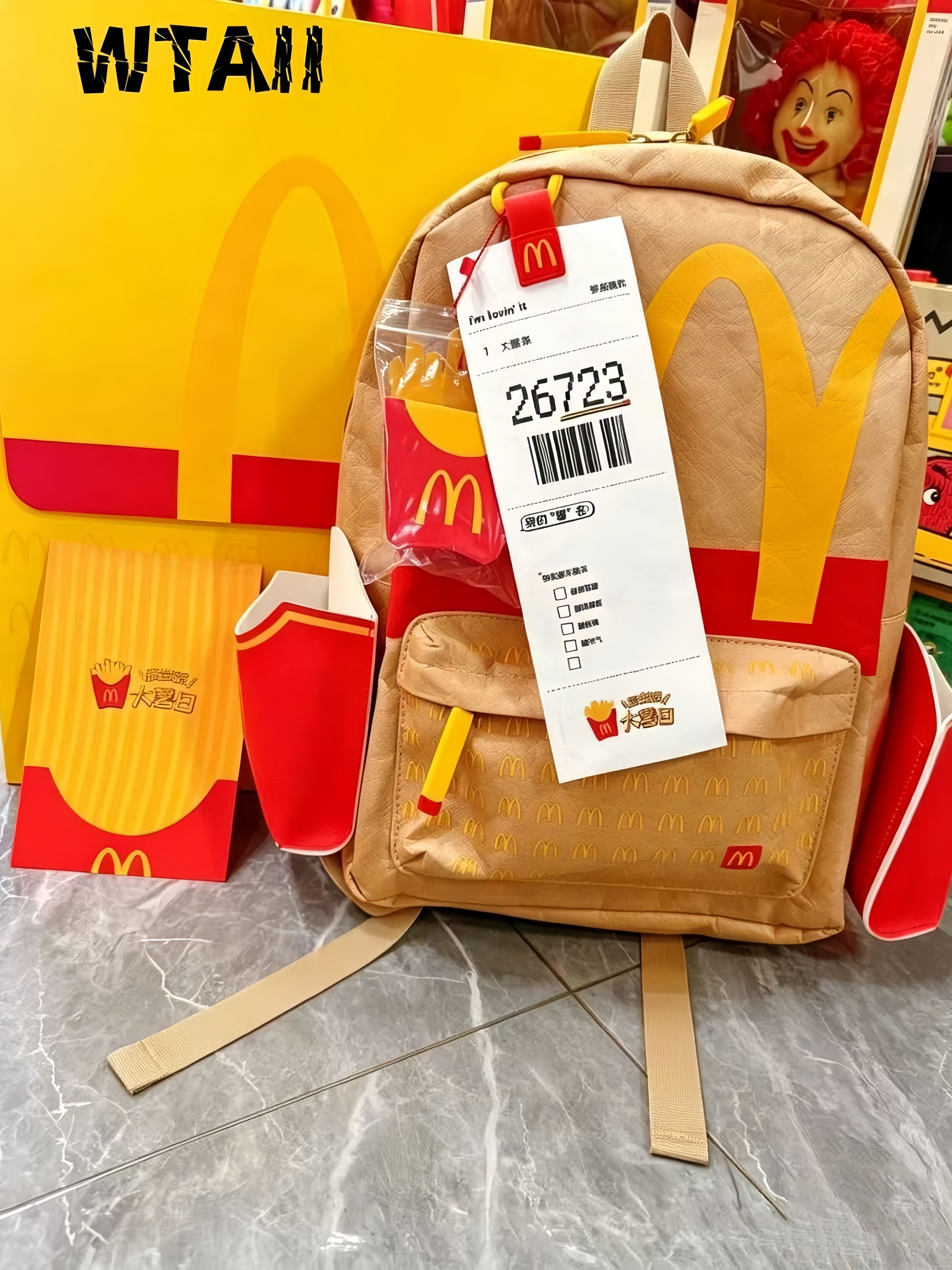 McDonald's Paper Bag Style Backpack, Retro Golden Arches Canvas Backpack, Casual School Travel Bag for Fans