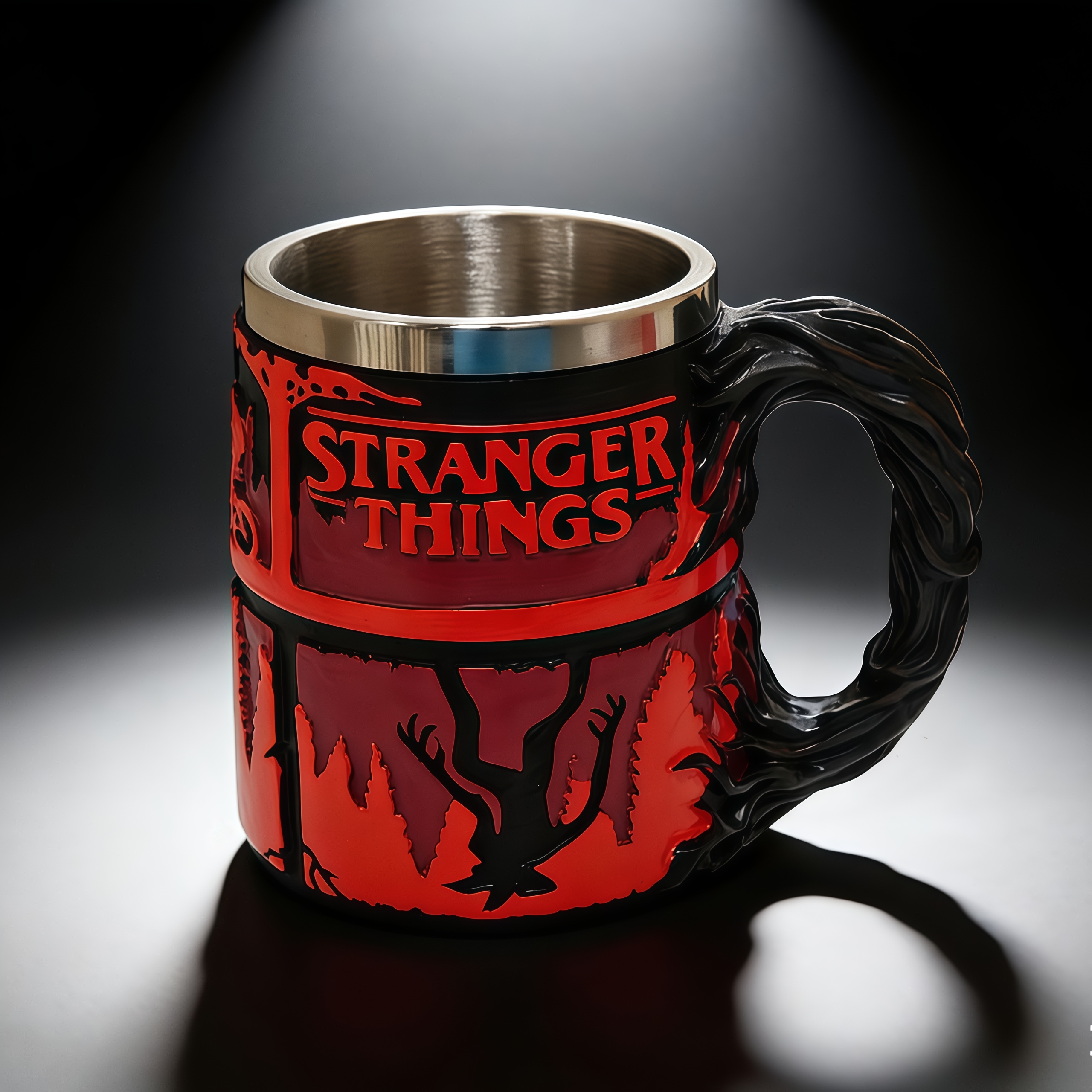 Stranger Things Themed 3D Embossed Coffee Mug Resin Shell Stainless Steel Liner Cup Home Decor Birthday Present for Fans