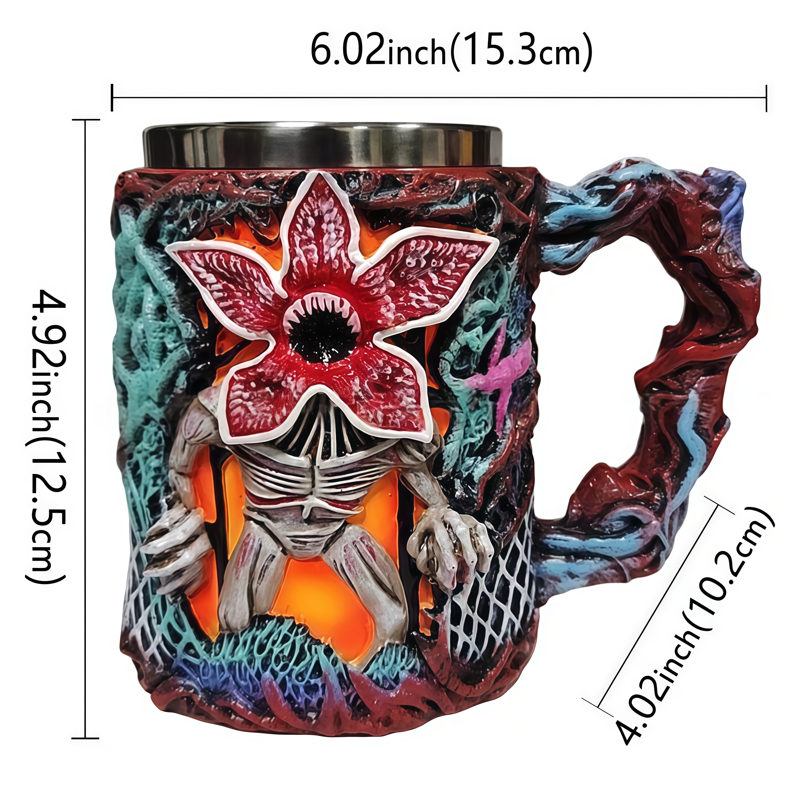 Stranger Things Themed 3D Embossed Coffee Mug Resin Shell Stainless Steel Liner Cup Home Decor Birthday Present for Fans