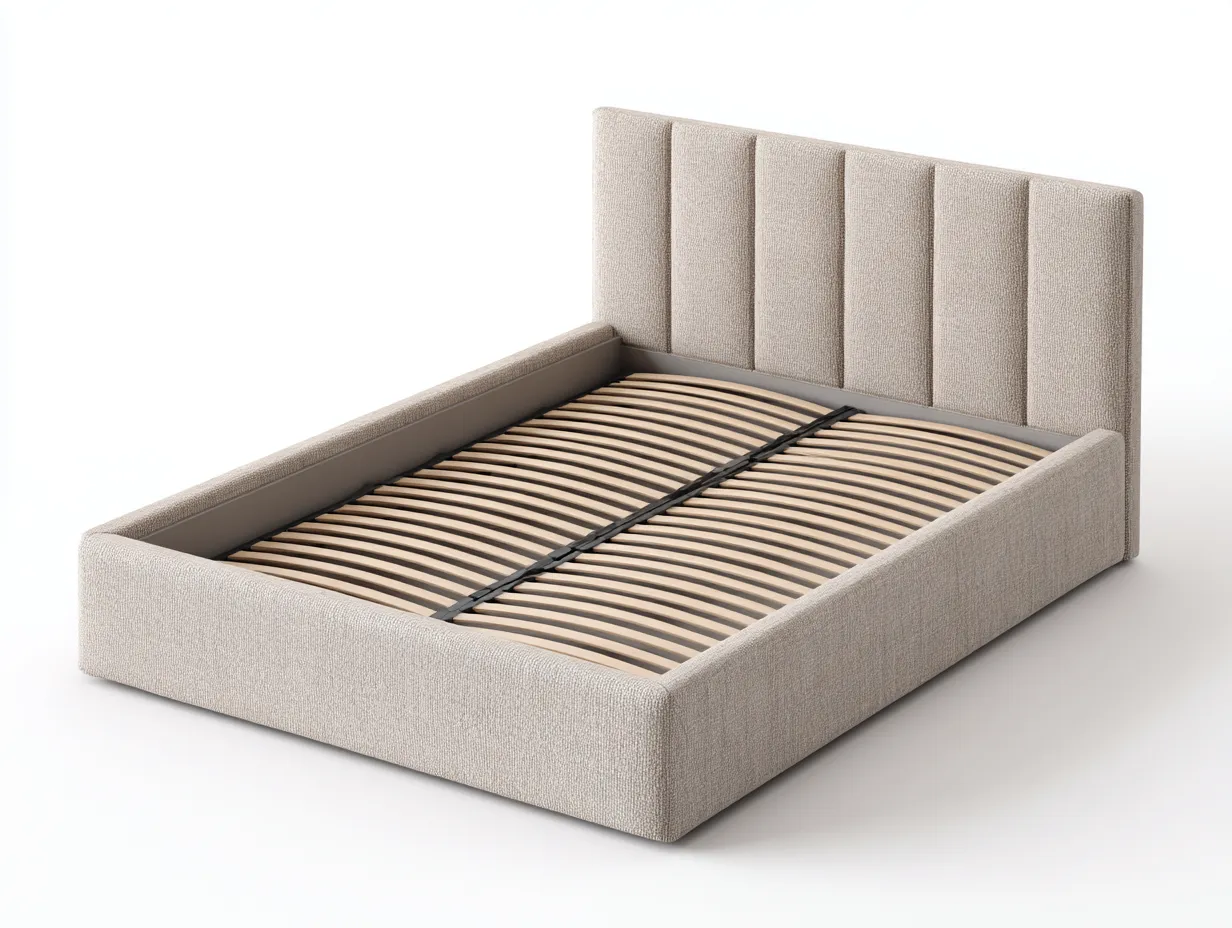 Cama doble tapizada con cabecero acolchado 200x180x110 cm - tejido beige - dormitorio - diseño contemporáneo-Bamboogoly