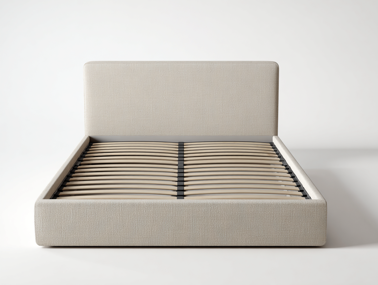 Cama doble tapizada con cabecero liso 200x180x106 cm - tejido beige - dormitorio - diseño actual-Bamboogoly