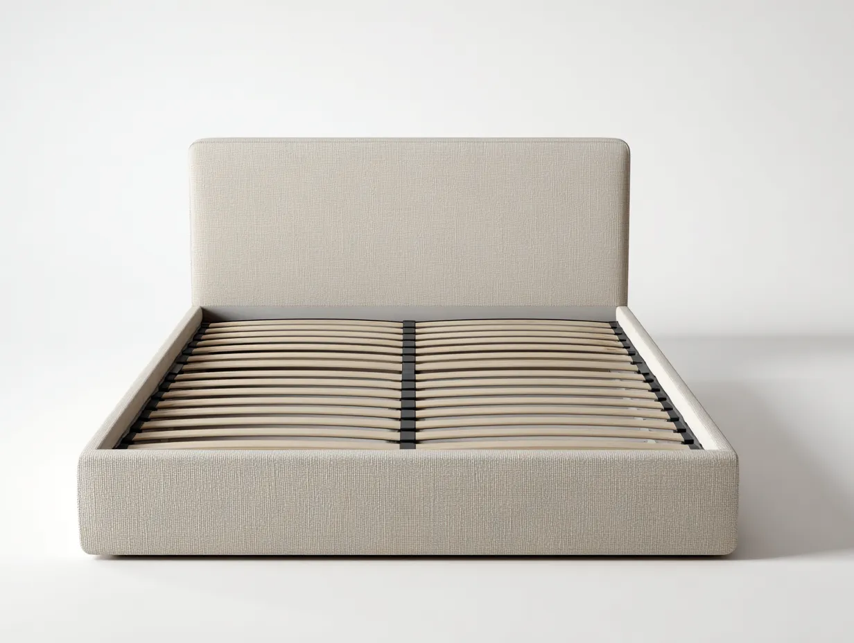 Cama doble tapizada con cabecero liso 200x180x106 cm - tejido beige - dormitorio - diseño actual-Bamboogoly