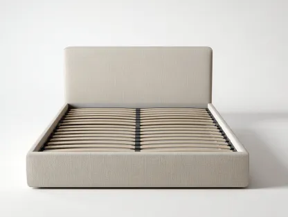 Cama doble tapizada con cabecero liso 200x180x106 cm - tejido beige - dormitorio - diseño actual-Bamboogoly