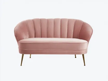 Sofás 2 plazas tapizado en terciopelo 152x80x76 cm - rosa empolvado - diseño elegante para salón-Bamboogoly