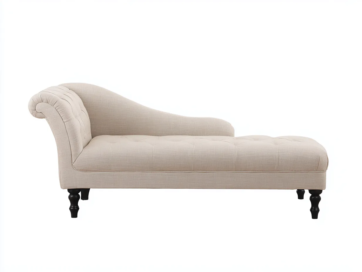 Chaise longue tapizada de tela 170x70x78 cm - beige - diseño clásico para salón-Bamboogoly