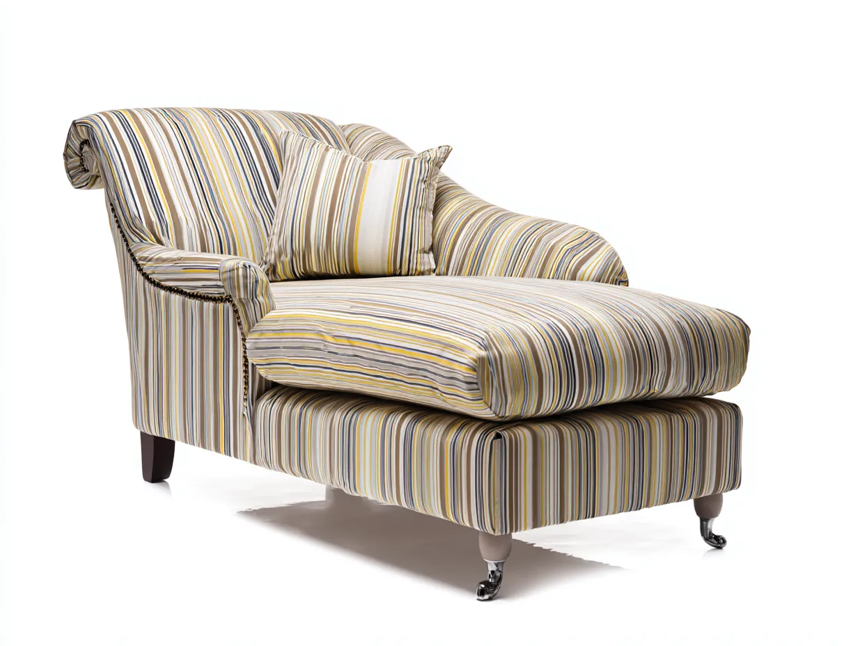 Chaise longue tapizada de tela 165x75 cm - blanco - amarillo - gris - diseño clásico para salón-Bamboogoly