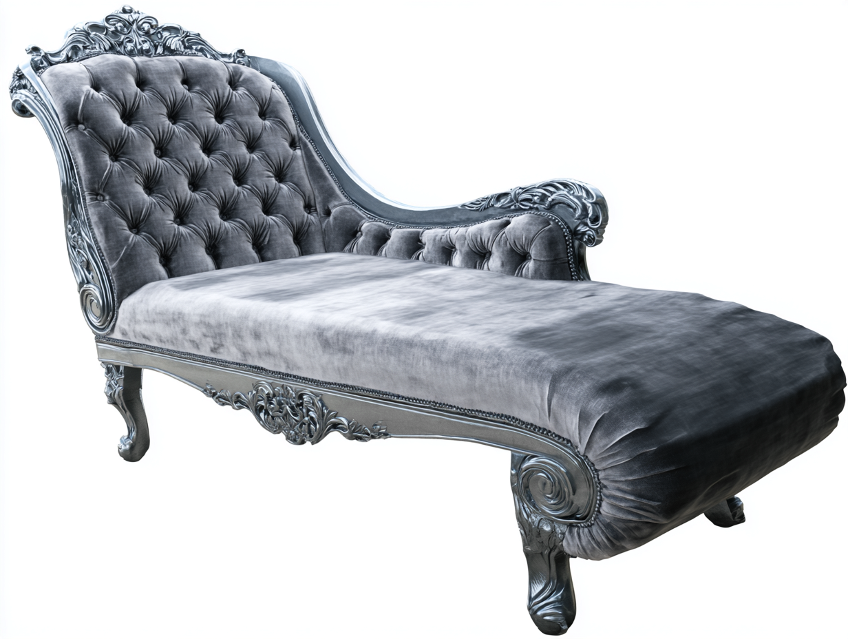Chaise longue tapizada de terciopelo 180x75x85 cm - gris - diseño clásico para salón-Bamboogoly