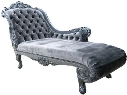 Chaise longue tapizada de terciopelo 180x75x85 cm - gris - diseño clásico para salón-Bamboogoly