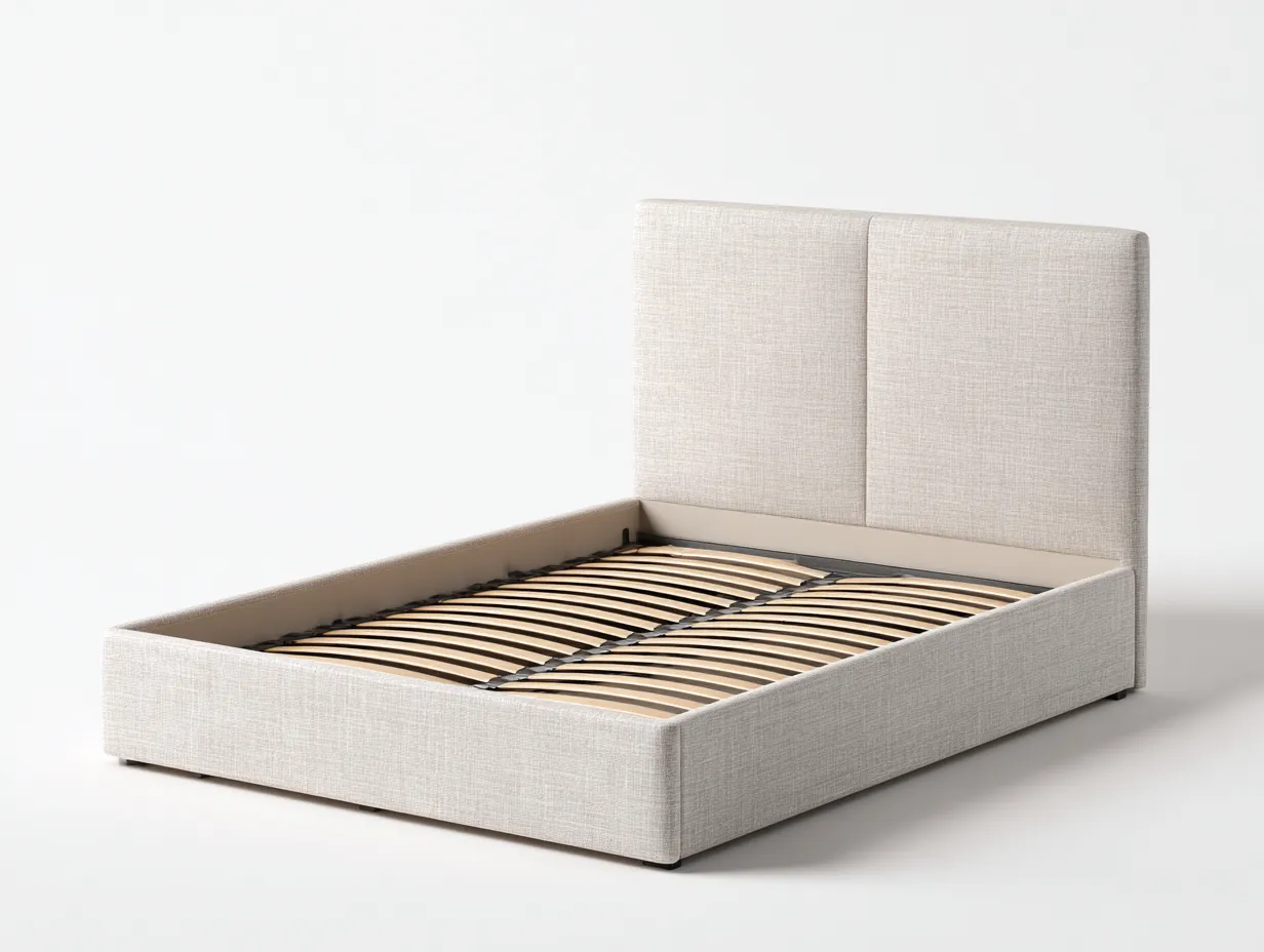 Cama doble tapizada con cabecero panelado 200x180x108 cm - tejido beige - dormitorio - diseño moderno-Bamboogoly