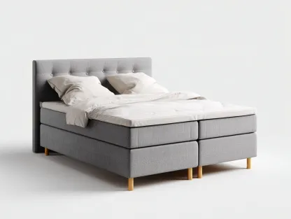 Cama doble tapizada tipo boxspring 200x180x112 cm - tejido gris - dormitorio - diseño moderno-Bamboogoly