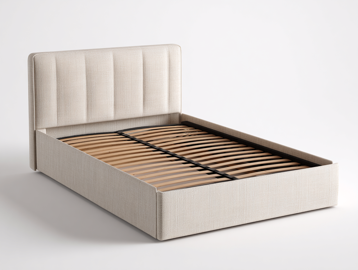Cama doble tapizada con cabecero acolchado 200x180x110 cm - tejido beige - dormitorio - diseño contemporáneo-Bamboogoly