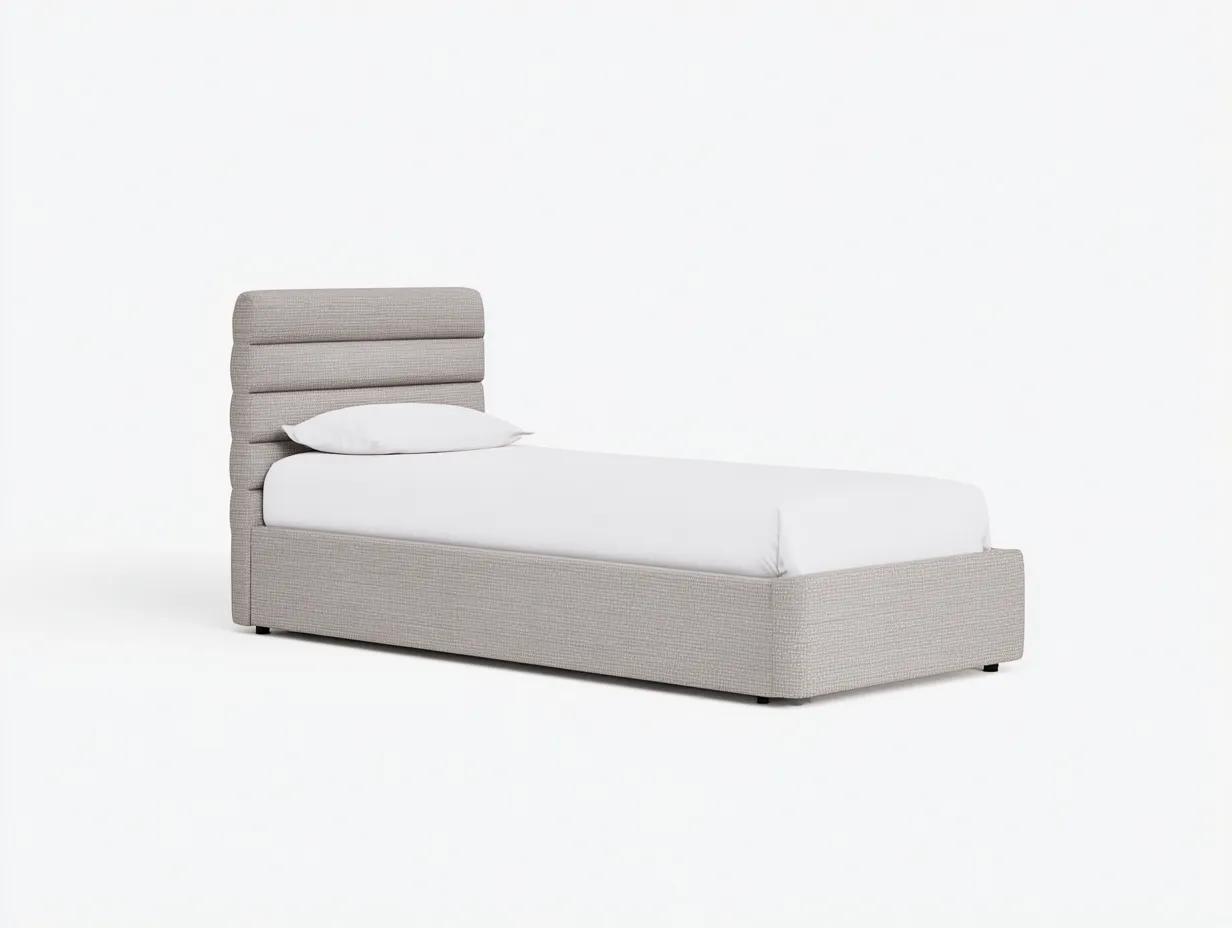 Cama individual tapizada tela 200x90x105 cm - beige claro - para dormitorio - diseño moderno-Bamboogoly