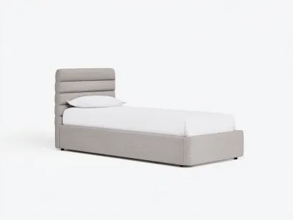 Cama individual tapizada tela 200x90x105 cm - beige claro - para dormitorio - diseño moderno-Bamboogoly