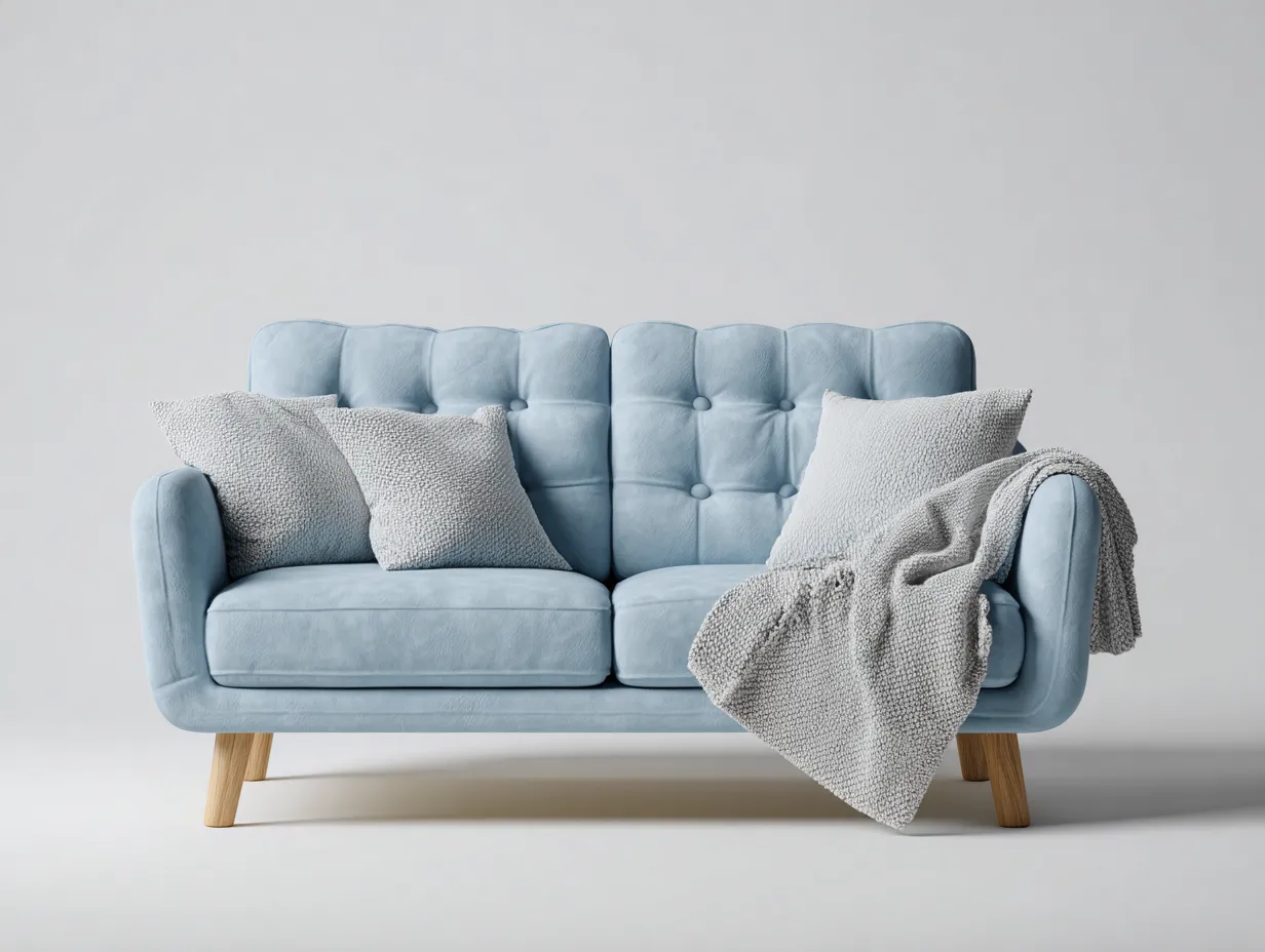 Sofás 2 plazas tapizado en tela 158x86x84 cm - azul claro - diseño moderno para salón-Bamboogoly