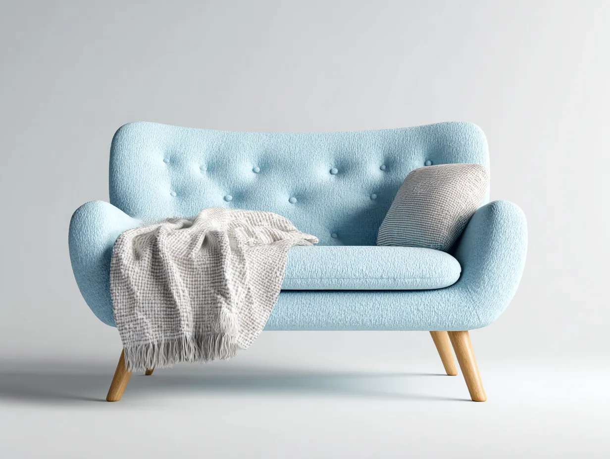 Sofás 2 plazas tapizado en tela 130x75x80 cm - azul claro - diseño moderno para salón-Bamboogoly