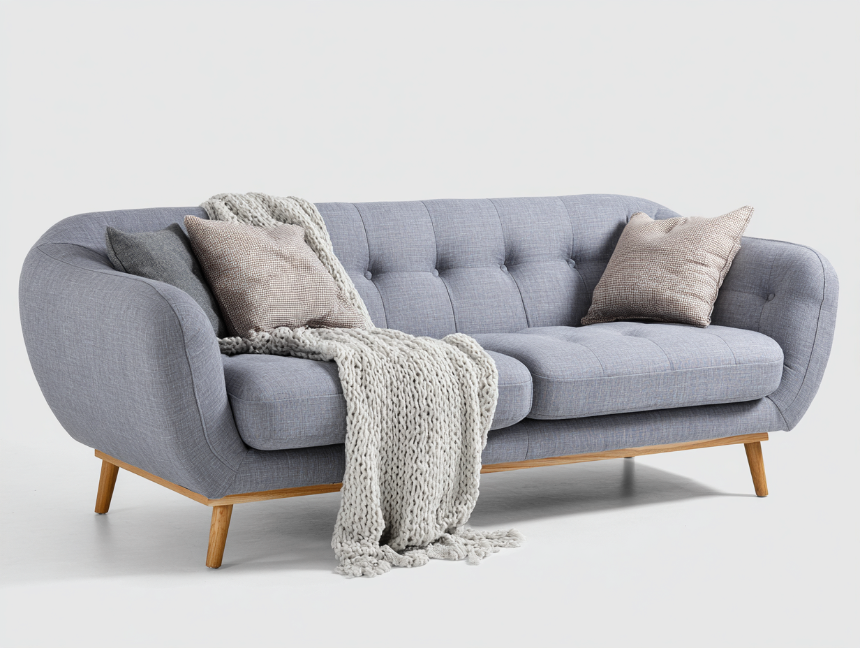 Sofás 2 plazas tapizado en tela 160x88x84 cm - azul grisáceo - diseño moderno para salón-Bamboogoly