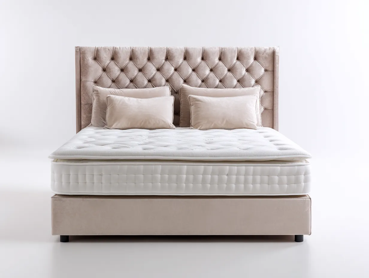 Letto matrimoniale - Tessuto velluto-Legno - 218x178x124 cm - Beige - Design elegante-Homiupbay