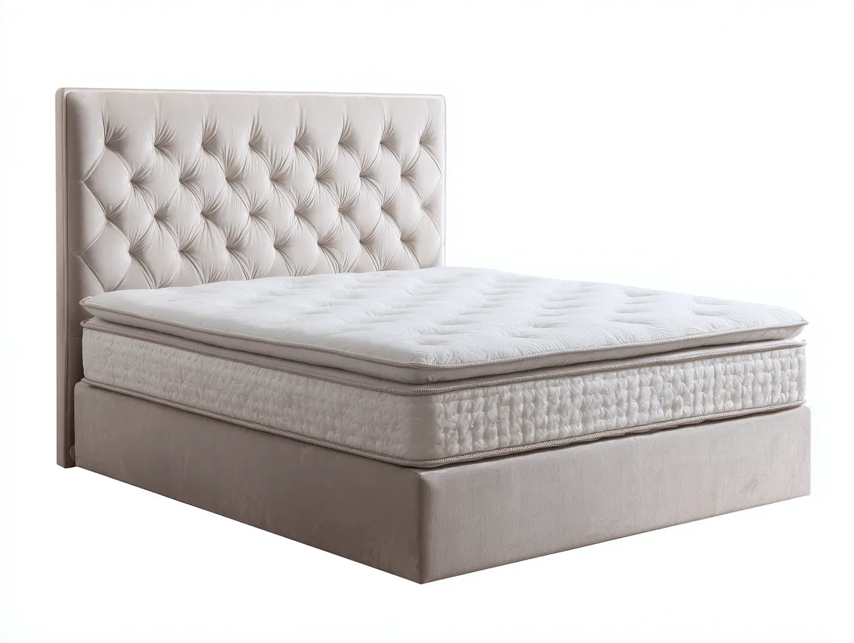 Letto matrimoniale - Tessuto velluto-Legno - 217x177x121 cm - Beige - Stile elegante contemporaneo-Homiupbay