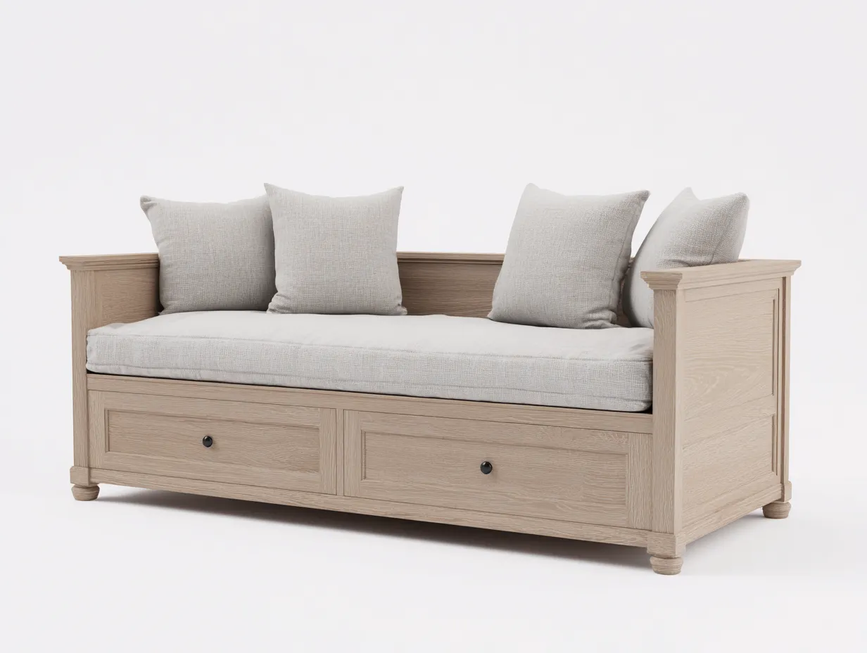 Divano letto - Legno-Tessuto - 204x92x80 cm - Naturale-Beige - Stile country-Homiupbay