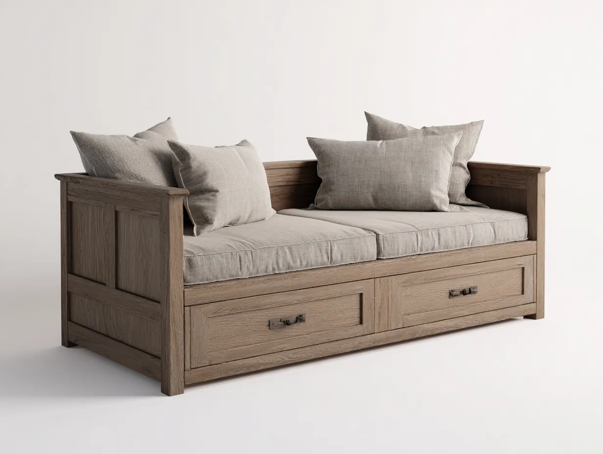 Divano letto - Legno-Tessuto - 208x94x82 cm - Marrone-Beige - Stile country-Homiupbay