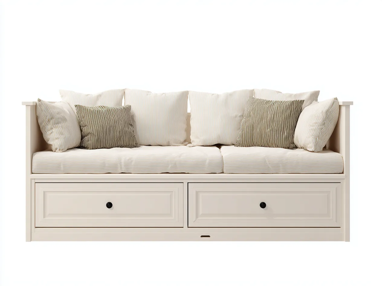 Divano letto - Legno - 208x90x78 cm - Avorio - Design classico-Homiupbay