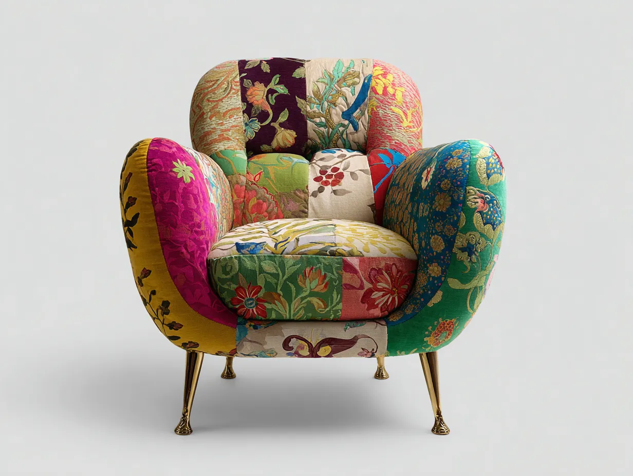 Poltrona in tessuto - Tessuto - 90x92x94 cm - Multicolore - Design patchwork floreale-Homiupbay