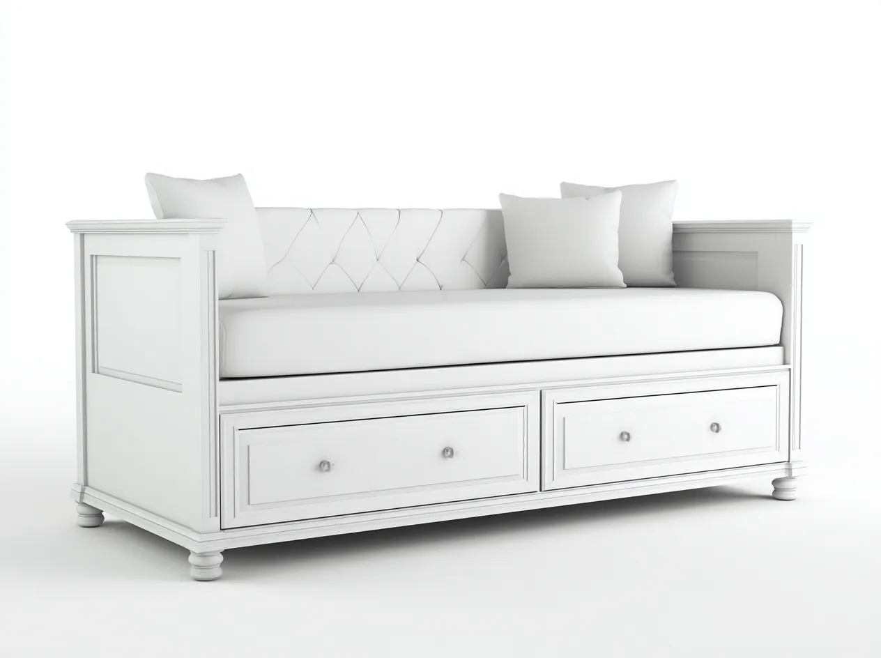 Divano letto - Legno - 212x92x83 cm - Bianco - Design classico-Homiupbay