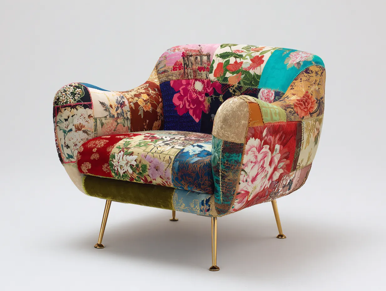 Poltrona in tessuto - Tessuto - 94x96x88 cm - Multicolore - Design patchwork floreale-Homiupbay