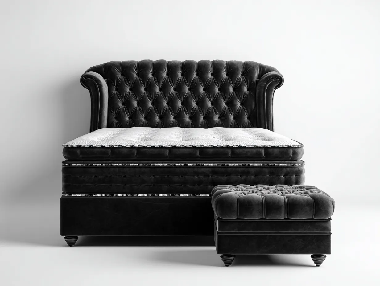 Letto matrimoniale - Tessuto velluto-Legno - 215x175x120 cm - Nero - Design classico elegante-Homiupbay