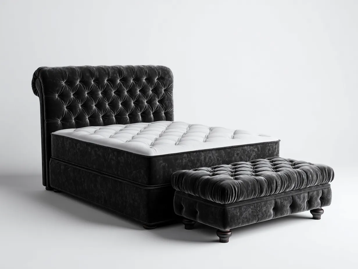 Letto matrimoniale - Tessuto velluto-Legno - 218x178x122 cm - Nero - Stile classico-Homiupbay