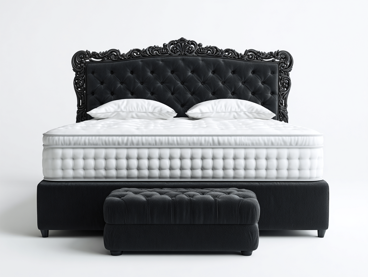 Doppelbett Samtpolster 200x180x120 cm - Schwarz - Gepolstertes Bett mit verziertem Kopfteil und Fußhocker für Schlafzimmer-Homimybay