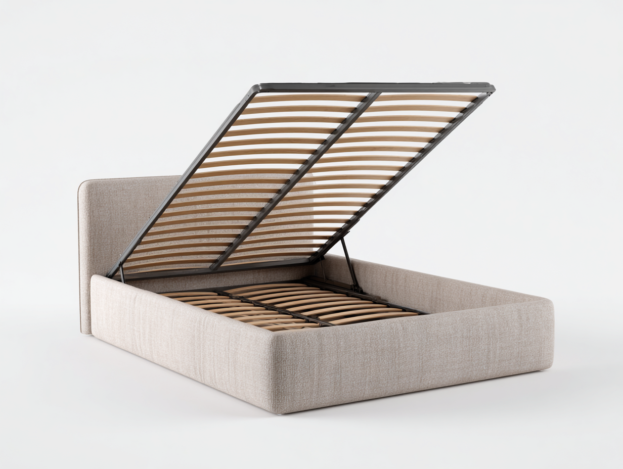 Doppelbett Stoffpolster 200x180x40 cm - Beige - Bett mit Stauraum und Lattenrost für Schlafzimmer-Homimybay