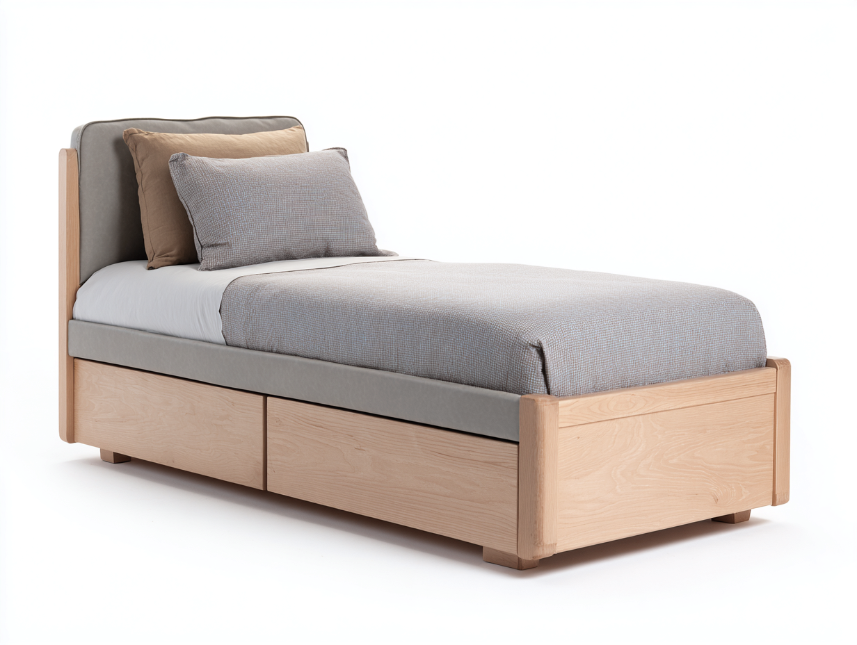 Einzelbett für Schlafzimmer Holz Stoffpolster 200x90x95 cm - Naturholz - Grau - modernes Design-Homimybay