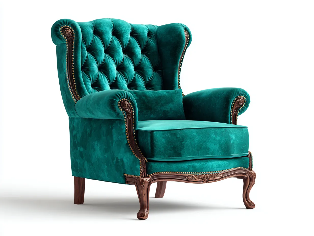 Poltrona a orecchioni-velluto-legno-90x82x104 cm-verde-stile classico-Oakgetden