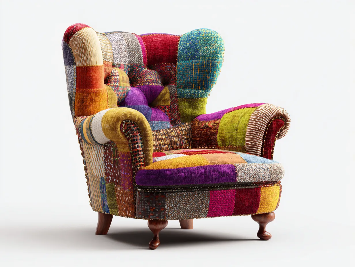 Poltrona a orecchioni-tessuto-legno-93x85x107 cm-multicolore-stile classico-Oakgetden