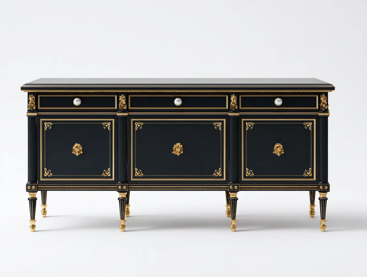 Mobile ingresso-Legno-MDF-Metallo-185x52x88 cm-Nero-Oro-Stile classico-Oakgetden