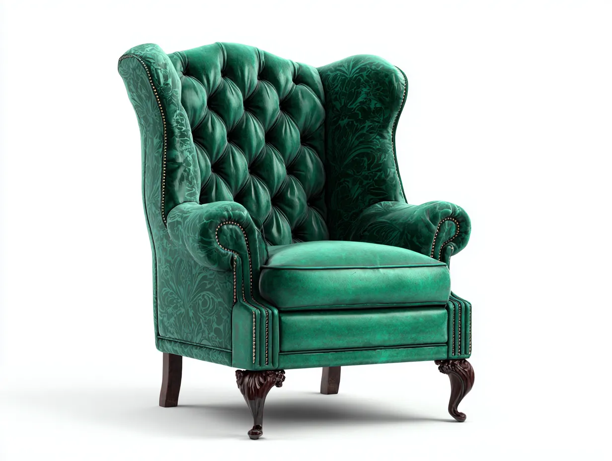 Poltrona a orecchioni-velluto-legno-94x86x108 cm-verde-stile classico-Oakgetden