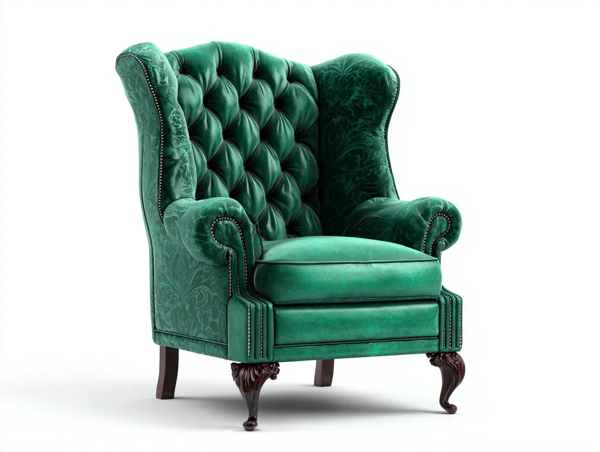 Poltrona a orecchioni-velluto-legno-94x86x108 cm-verde-stile classico-Oakgetden