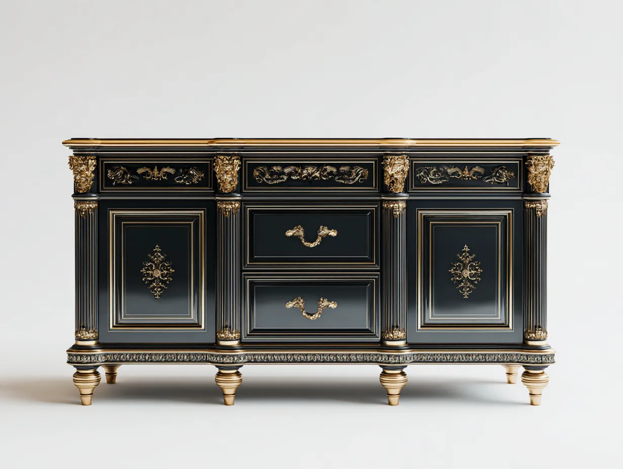 Mobile ingresso-Legno-MDF-Metallo-135x48x85 cm-Nero-Oro-Stile classico-Oakgetden