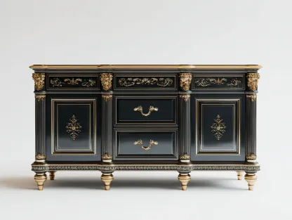 Mobile ingresso-Legno-MDF-Metallo-135x48x85 cm-Nero-Oro-Stile classico-Oakgetden