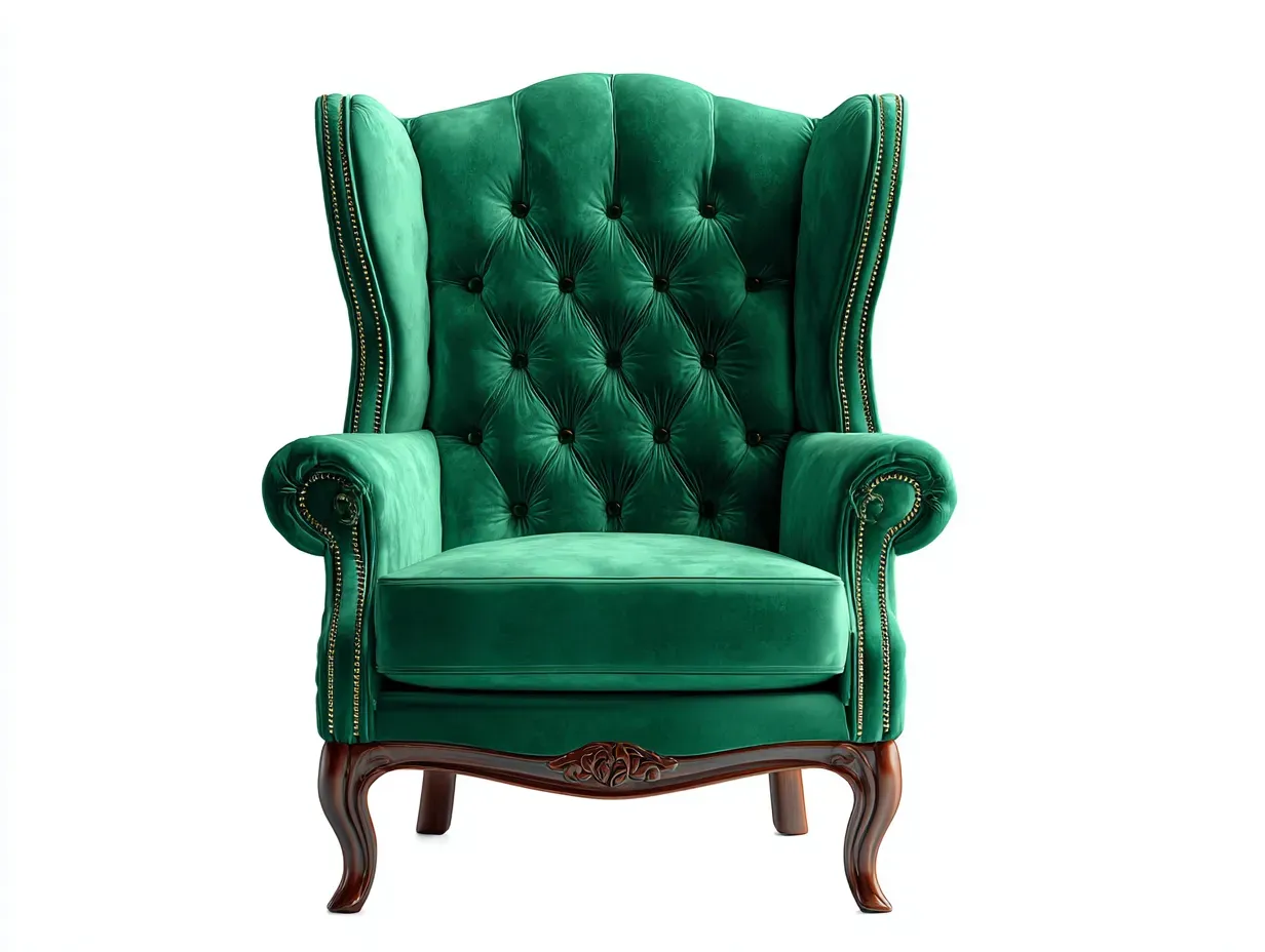 Poltrona a orecchioni-velluto-legno-88x80x102 cm-verde-stile classico-Oakgetden