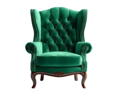 Poltrona a orecchioni-velluto-legno-88x80x102 cm-verde-stile classico-Oakgetden