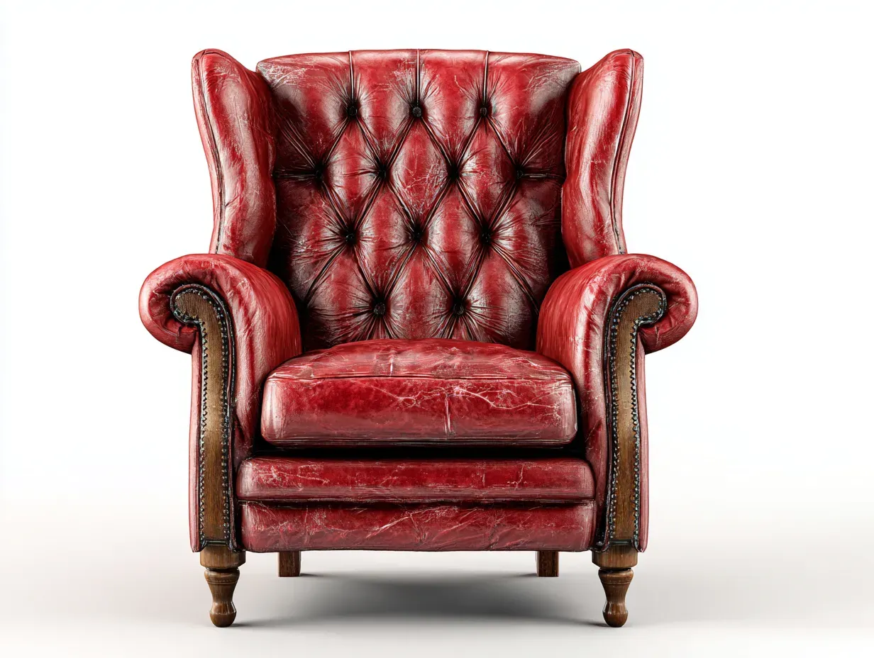 Poltrona a orecchioni-pelle-legno-91x83x105 cm-rosso-stile classico-Oakgetden